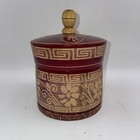 Vtg Hand Carved Turned Wood Trinket Box Red Floral Etch Red 3 5 h X 5 w
