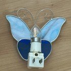 Vintage Blue Stained Glass Butterfly Night Light Wall Plug-in Tiffany Style