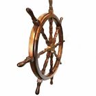 Vintage Nautical Wall Decor Large 36  Boat Ship Wooden Steering Wheel Brass Item