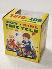 Vintage 1950s Japan Tin Litho Wind-up Boy   girl  girl  Tricycle Original Box B11