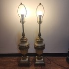 Stiffel  Hollywood Regency Brass Ivory Enamel Lamps  Set Of 2  33  High   Nice 