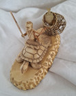 Vtg  1940s Japanese Celluloid Fisherman Riding Articulated Turtle