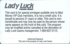 Lady Luck Casino - Las Vegas  Nv -  10th Issue Slot Card  blank 