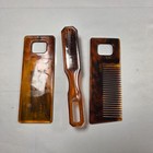 Vintage Tortoiseshell Travel Grooming Set Mirror Brush Comb Gold Case Hong Kong