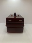 Wooden Sewing Box Tabletop Accordion Fold Out 7 Compartments   Handle Vintage