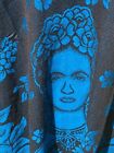 Mexican Poncho Frida Kahlo Fringe Gaban Woven Jorongo Blue Black One Size H35