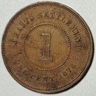 1876 Straits Settlements 1 Cent Young Queen Victoria Vf World Coin