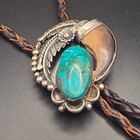Navajo Bolo Tie Mens Turquoise Sterling Silver Good Vintage Artist Signed  pvs 