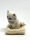 Vintage Small White Ceramic Persian Kitty Cat On Pillow Figurine
