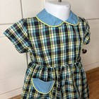 Vintage 50s Kate Greenaway Frock Plaid Peter Pan Collar Baby Toddler Dress