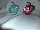 Signed Rabbit Fenton Glass Figurines Set Of 2 Blue   Purple