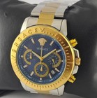 Versace Quartz Chronograph Blue Dial  date  Men Wristwatch Pre-owned Steel Band
