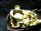       Antique Cheroot Meerschaum Pipe Heavy Figures With Fitted Leather Case  Stem