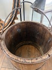 Antique Wooden Well Bucket Primitive Farm Pail Iron Handle Rustic Decor