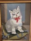 Vintage 1952 Kitten Cat Paint By Number Art   Set Of 2 Framed Paintings