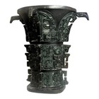 Chinese Bronze Gu Vessel Shang Style Ritual Wine Cup Mid 20th Century Marked