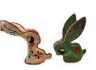 Antique Handmade Asian Embroidered Silk Bunny Pair     Vintage Folk Art Rabbits