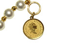 Vintage 17  Queen Elizabeth Ii Australia Gold Tone Coin   Faux Pearl Necklace