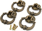 Vintage Antique Brass Ring Pull Handles For Drawer Cabinet - Set Of 4