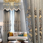 Curtain European Luxury Jacquard Grey Cotton Hollow Out Embroidery Valance M1505