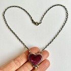Navajo Bar Necklace Purple Heart Spiny Oyster Signed Belone 16in Sterling Native