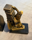 Vintage Art Deco Brass Figural Bookends Man Carrying Books Marble Base