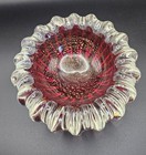 Vintage Murano Venetian Art Glass Ashtray Red And Clear Gold Flecks 6 
