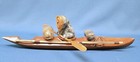 Hand Carved Wood Soapstone Kayak Eskimo Hunter Inuit Signed Nome Alaska