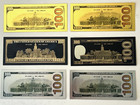 6x New Style Bright    gold 24k Gold Foil Black   Silver  100 Dollar Novelty Bills