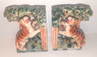 Vtg Set Of 2 Ceramic Tiger Figurine Bookends Japan Mid-century Modern Read M12