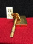 Gold Plated 4-pc  Merkur Coles Slant Travel Safety Razor Set - Hoffritz Brother