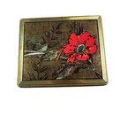 Vintage Red Floral Design Storage Gold Tin Box