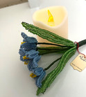 Vtg French Beaded Glass Flower Bouquet Handmade Blue Blooms New With Tag