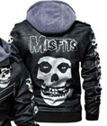 Men s Genuine Real Leather Jacket Black Skull Bomber Winter Hooded Jacket