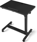 Mobile Hospital Bed Table - Adjustable Rolling Small Standing Desk  Brown