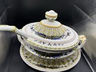 Vtg Italian Soup Tureen Green Yellow Porcelain Capodimonte Majolica Style