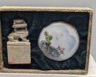 Vintage Chinese Soapstone Chop Seal Porcelain Ink Paste Box Brocade Case