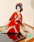 Vintage Japanese Doll Geisha Girl In Silk Kimono