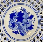 Spi Ceramic Blue   White Lattice Cutout Decorative Bowl  Fruit   Floral Design