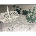 Vintage White Ceramic Basket   Metal Candle Holder Bundle Green Ivy Leaf Decor