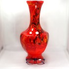 Vintage 60s Mcm Flame Drip Glaze Vase Large 17    Octagonal Gloss Orange Usa 916