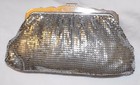 Vintage Whiting   Davis Art Deco Silver Mesh Clutch Evening Bag Rhinestone Clasp