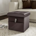  15-inch Folding Tufted Faux Leather Storage Ottoman With Pocket  brown 