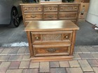 Traditional Brown Wood Bedroom Set Dresser Mirror Nightstand Scrollwork Bronze