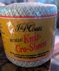     Vintage Metallic  J p Coats Knit-cro-sheen In White   Gold - Crochet Thread