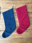 Lot Of 2 Vintage Needlepoint Stockings Christmas Kitten Teddy Girl Velvet Wool