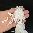 1 Yard White Flower Pearl Beads Lace Edge Trim Ribbon Floral Appliques Embroider
