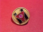 Vintage Unknown Gold Tone Ruby Gemstone Service Pin Two Black Bars Red Triangle
