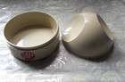 Vintage Gedy Italy Makio Hasuike Avon Beige Plastic 10cm Makeup Trinket Box