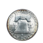 1949 S s Rpm-001 Franklin 50c Half Dollar  Unc Rainbow Toned 90  Silver Coin  50